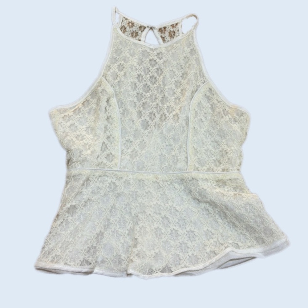 White Lace Halter Peplum Top